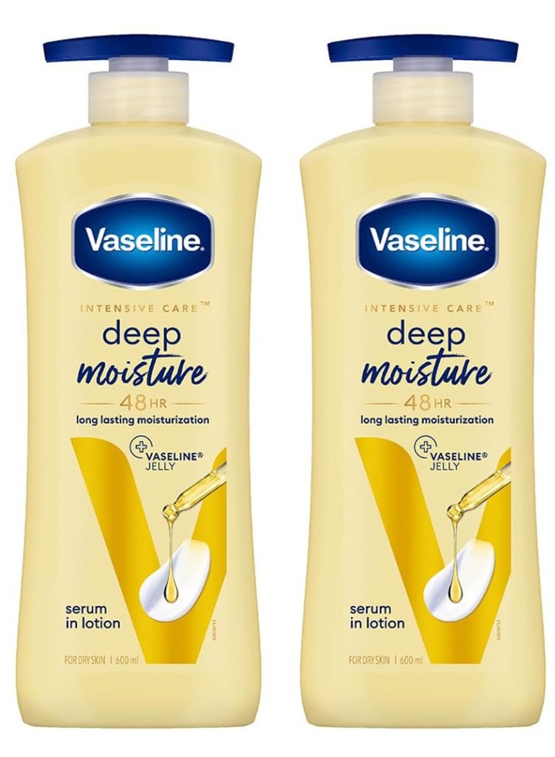 Vaseline Intensive Care Deep Moisture Nourishing Body Lotion 600 ml, Daily Moisturizer for Dry Skin, Gives Non-Greasy, Glowing Skin - For Men & Women (Pack of 2) - Image 1